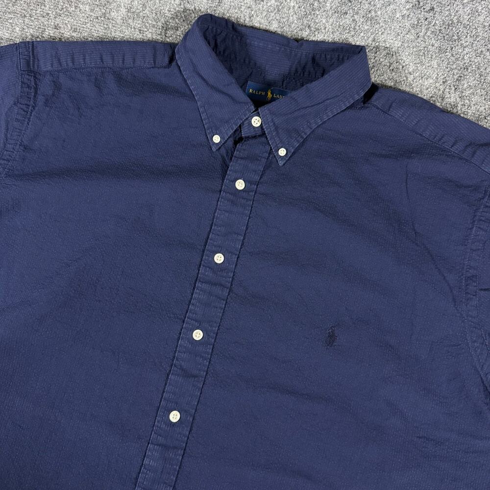 Ralph Lauren Shirt Mens 3XLT Tall Navy Blue Seersucker Cotton Button Down Pony